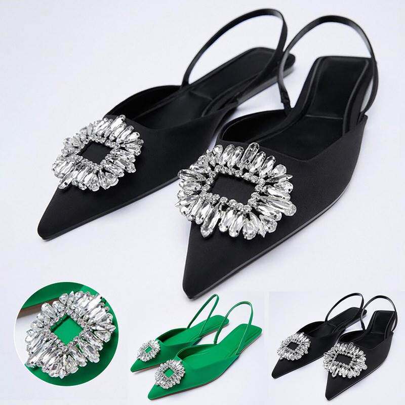 Diamond wedding shoes flat sandals 大码女单鞋平跟凉鞋穆勒鞋