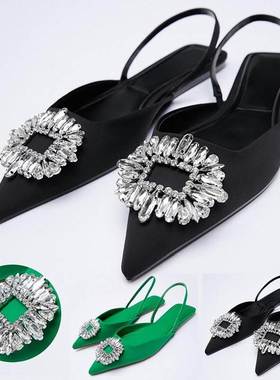 Diamond wedding shoes flat sandals 大码女单鞋平跟凉鞋穆勒鞋