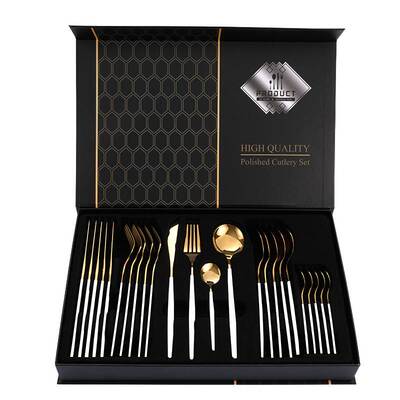 24pcs Gold Dinnerware Set Stainless Steel Tableware 餐具套装