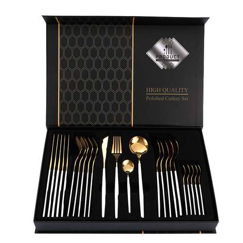 24pcs Gold Dinnerware Set Stainless Steel Tableware 餐具套装