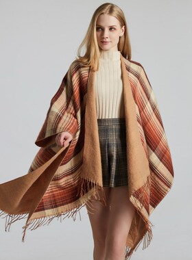 苏格兰经典彩色格子披肩斗篷流苏加厚保暖开叉披肩 Women shawl