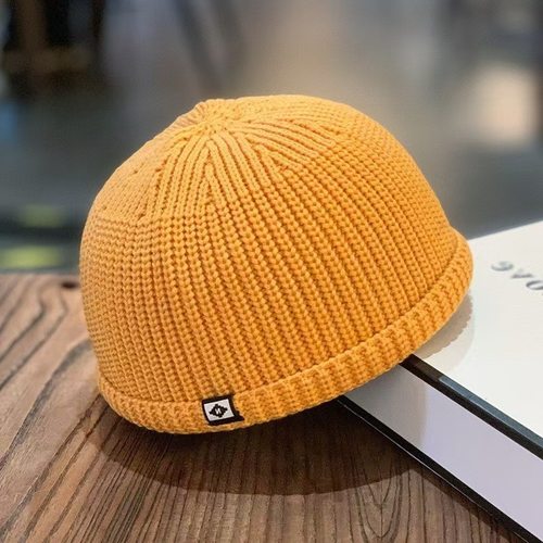 雅痞地主帽女秋冬光头黄色冷帽瓜皮帽圆顶包头针织毛线帽男潮嘻哈