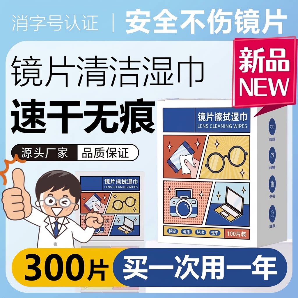 【速干无痕不伤镜片】一次性湿巾图片