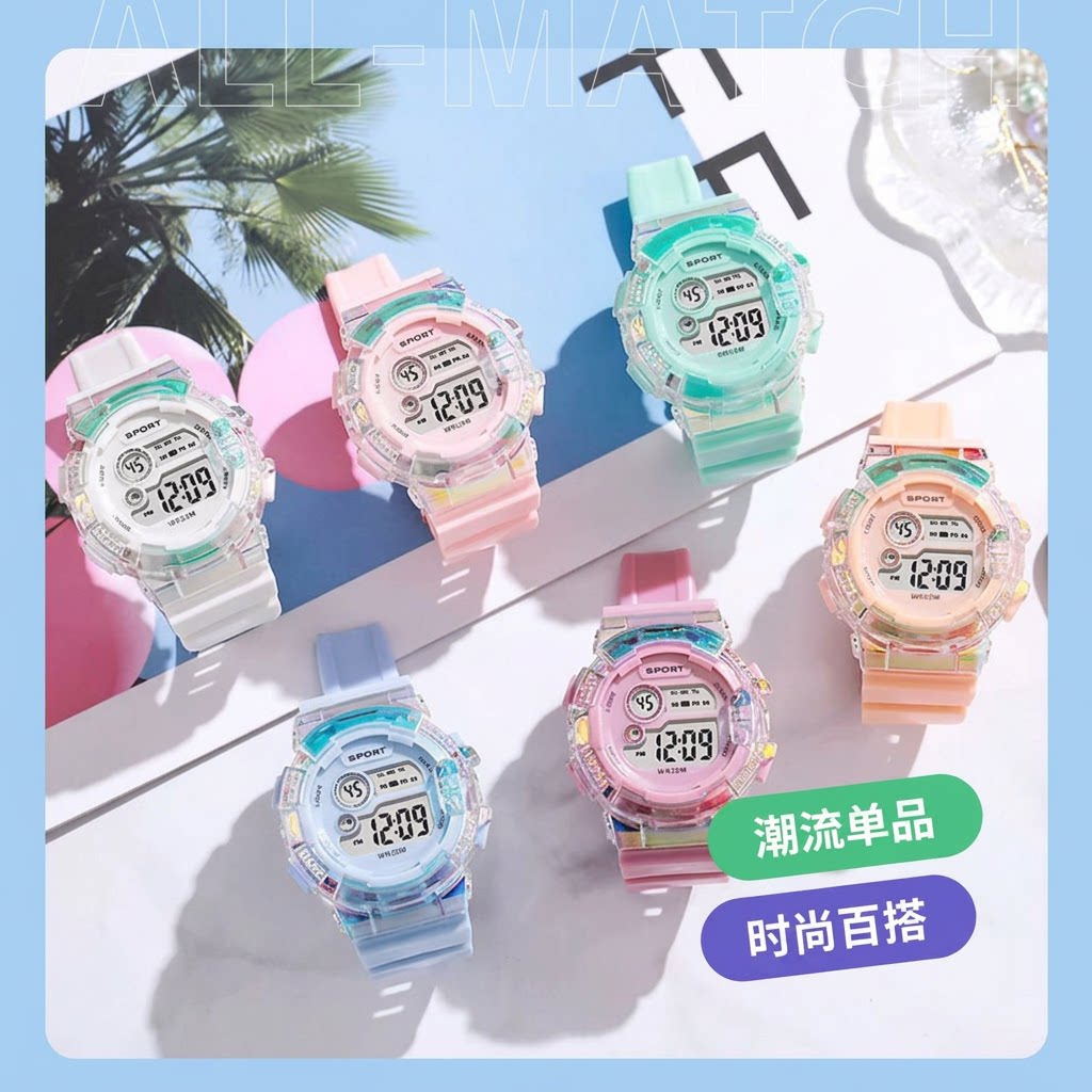 儿童学生电子手表七彩夜光腕表图片
