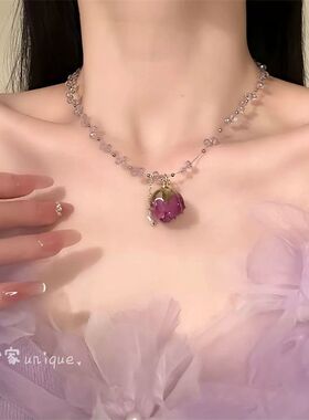 野心家原创【伊甸玫瑰】超仙紫色花朵项链设计感叠戴锁骨链choker