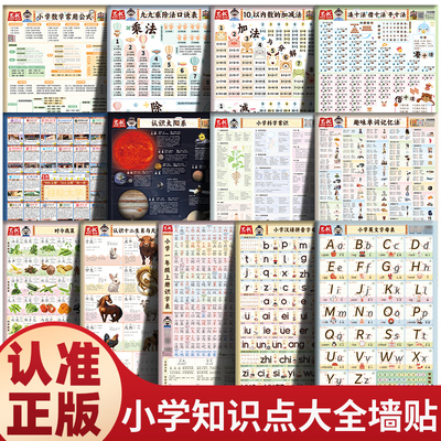 学习挂图正版全套3-10岁儿童小学生知识点大全墙贴儿童套装挂图人教版幼儿早教挂图学习识字神器挂图一至六年级知识点