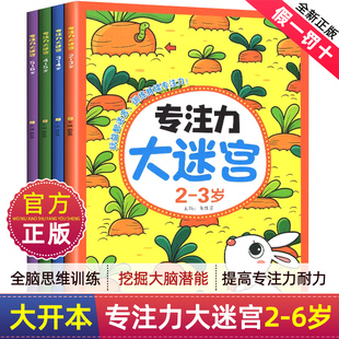 6岁儿童益智训练书幼儿高难度闯关找不同注意力思维训练给孩子提高视觉培养思维逻辑图画捉迷藏 大迷宫专注力训练书全套4册2