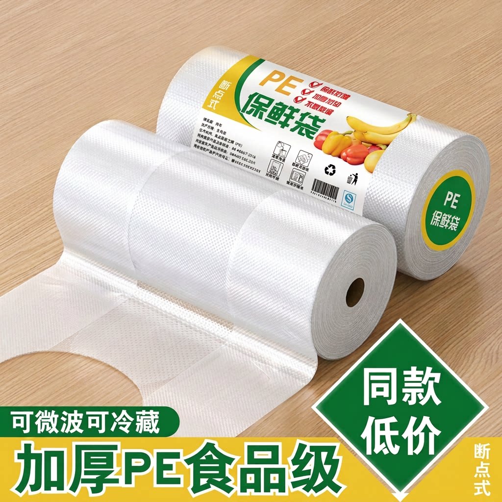 背心式保鲜袋食品级家用食品袋加厚冰箱专用一次性PE手提袋冷冻