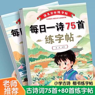 每日一诗80首75首小学生古诗词练字帖人教版 必背优美句子一二三四五六七八上册字帖练字语文生字同步描红硬笔书法楷书