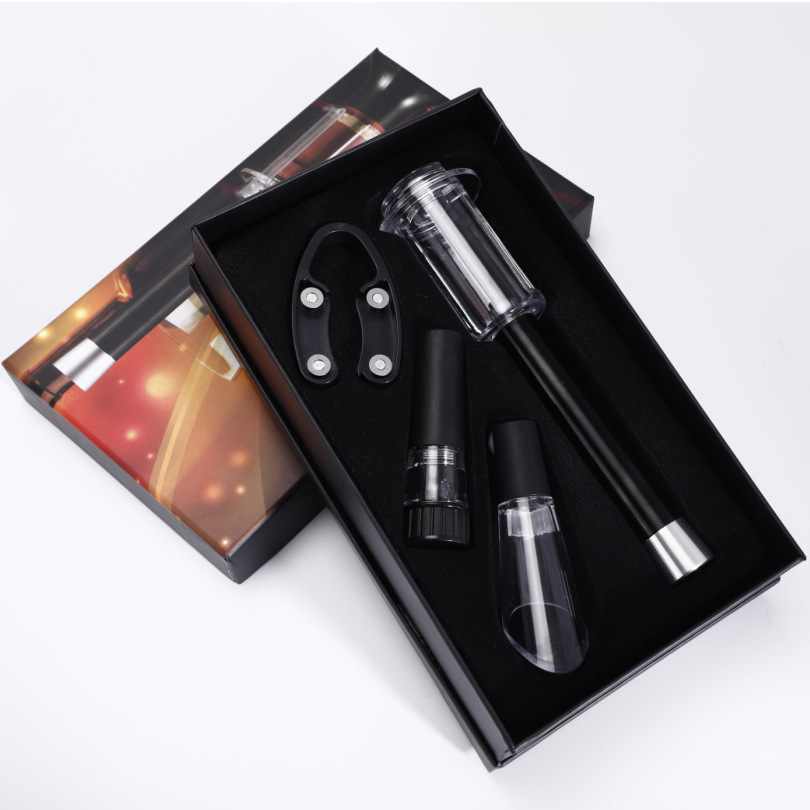 针式气压红酒开瓶器酒塞倒酒器割纸器葡萄酒配件酒具4件彩盒套装