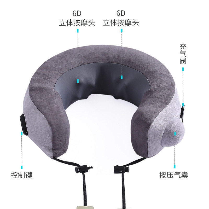 按压式充气U型按摩枕按摩器6D立体揉捏颈椎按摩仪