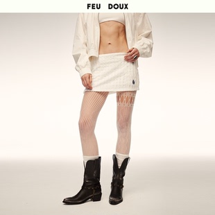 FEU DOUX 白色徽章肌理短裙中低腰