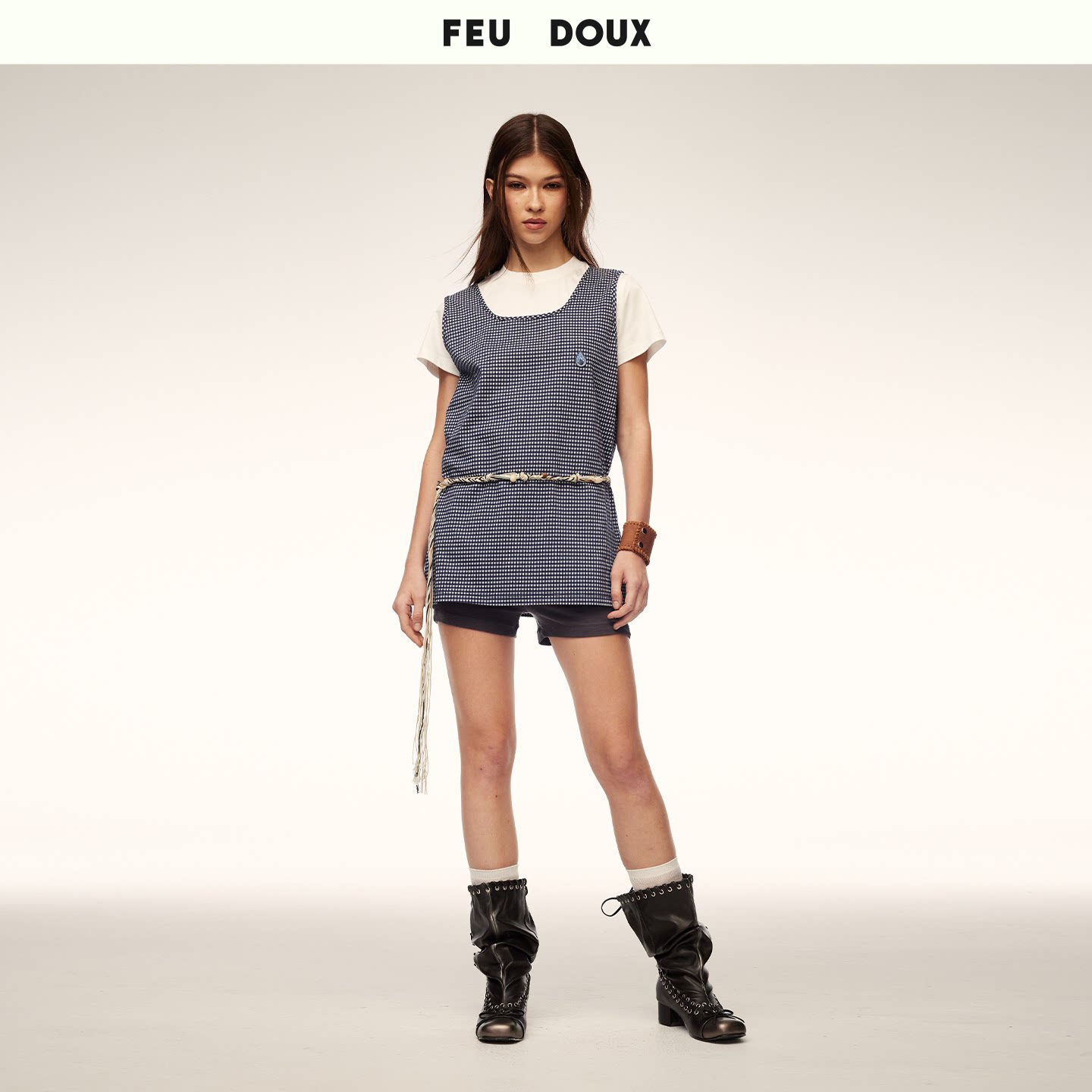 FEU DOUX 低圆领徽章格纹背心