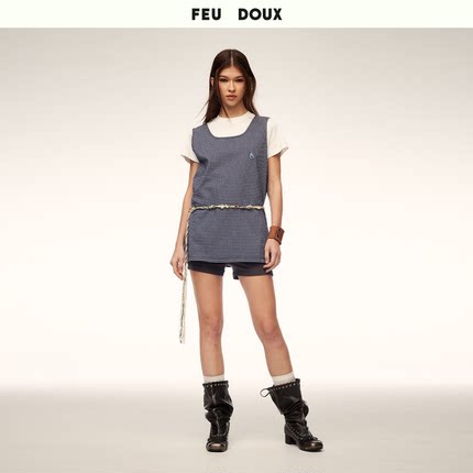 FEU DOUX 低圆领徽章格纹背心