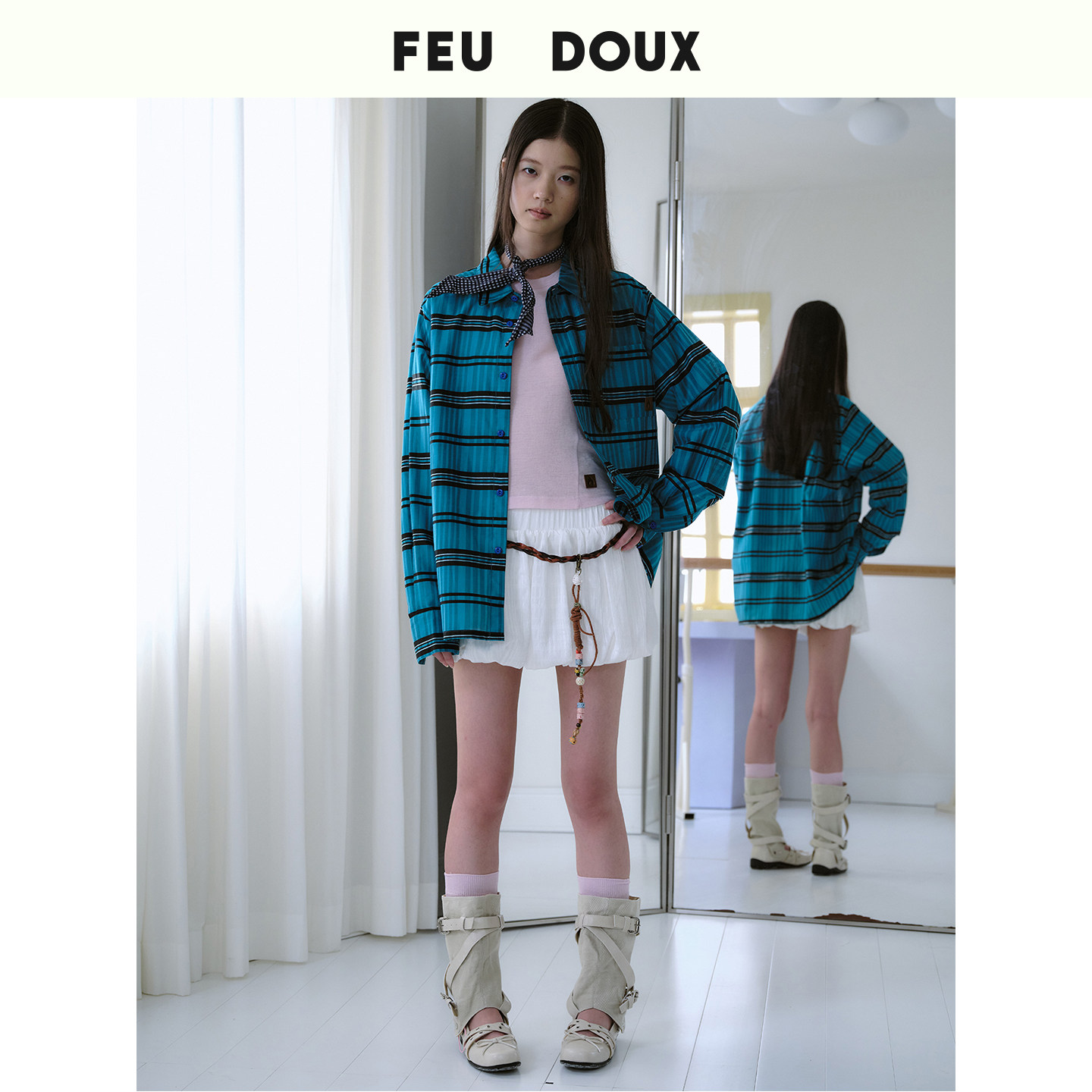 FEU DOUX "The Garden"双色进口混纺格纹衬衫宽松廓形休闲衬衣