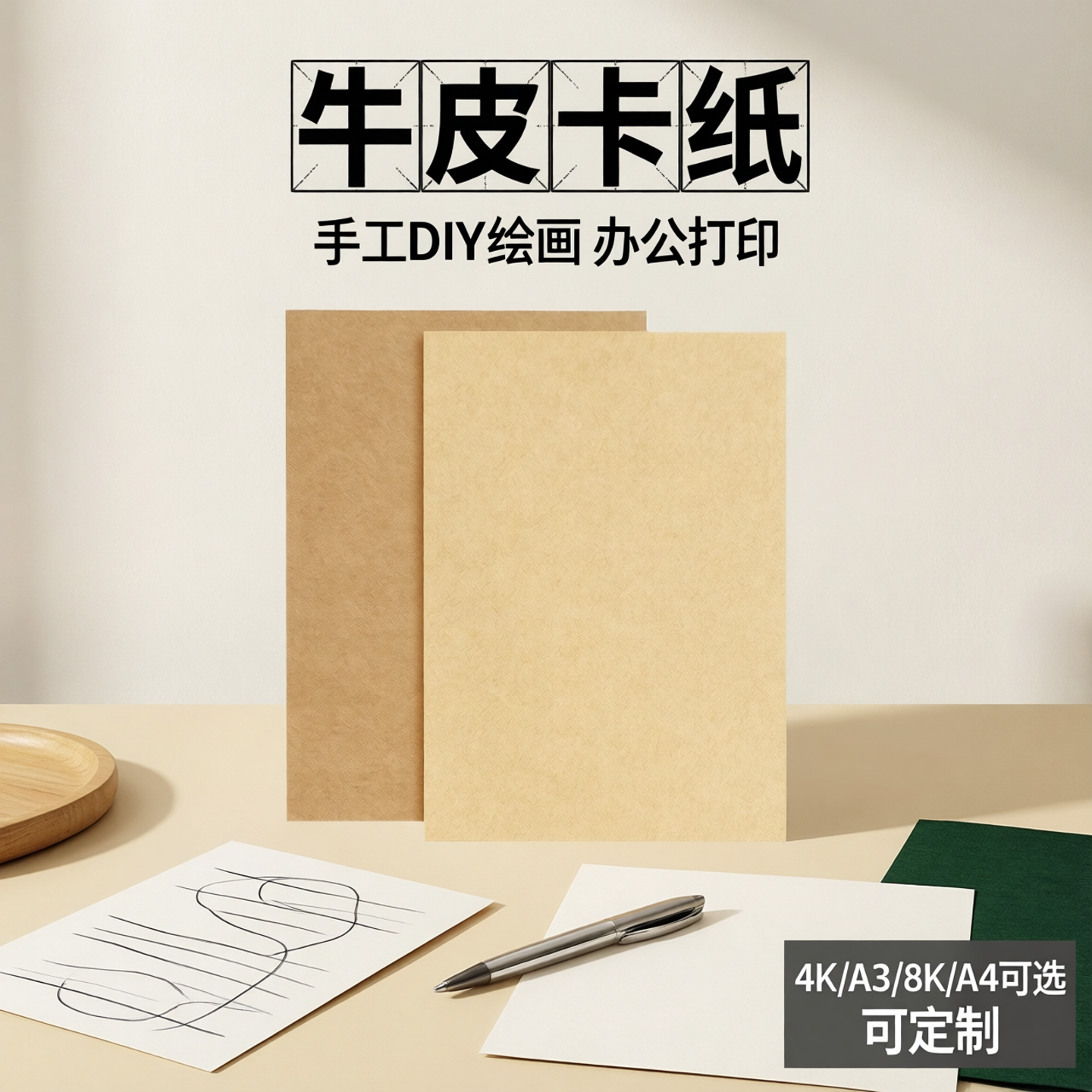 A4牛皮纸A3打印纸封面装订封皮160g财务凭证封面纸绘画牛卡纸350g