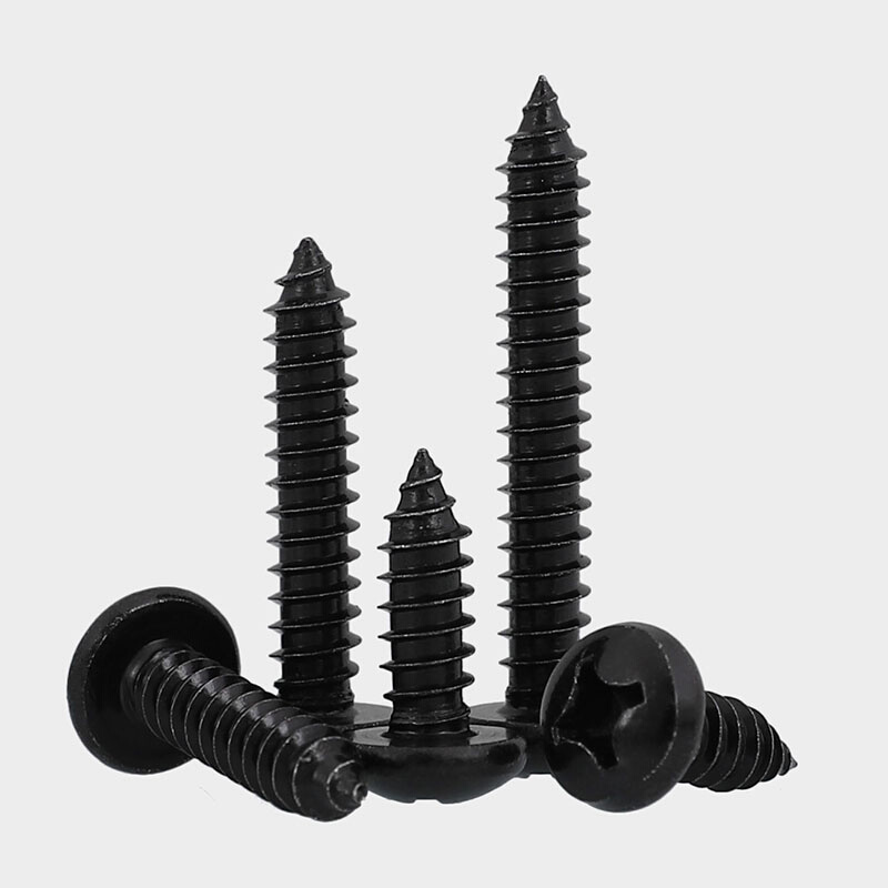 。M3.5M4M6黑色304不锈钢圆头自攻螺丝钉 镀黑锌十字盘头自攻木螺