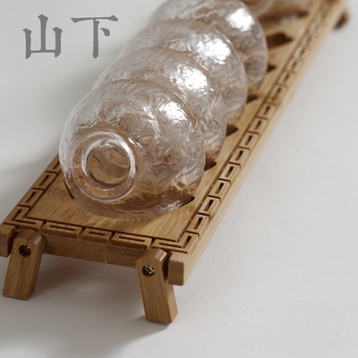 。沥水杯架茶具茶道配件竹制杯架功夫茶具茶杯架可折叠收B纳旅行