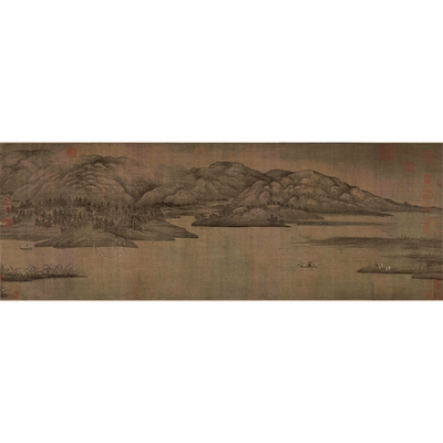 1:1董源潇湘图卷山水画长卷国画艺术微喷古代j名画复制品装饰画