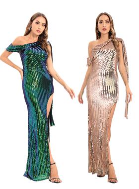 Sexy Long Sequin Dresses Fashion Split Wedding Party Dress