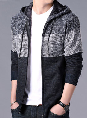 winter men sweater thick coat jacket hooded cardigan男毛衣厚
