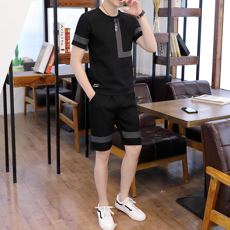 高端潮牌男士t恤套装夏季2023新款男装短袖短裤一套搭配帅气冰丝