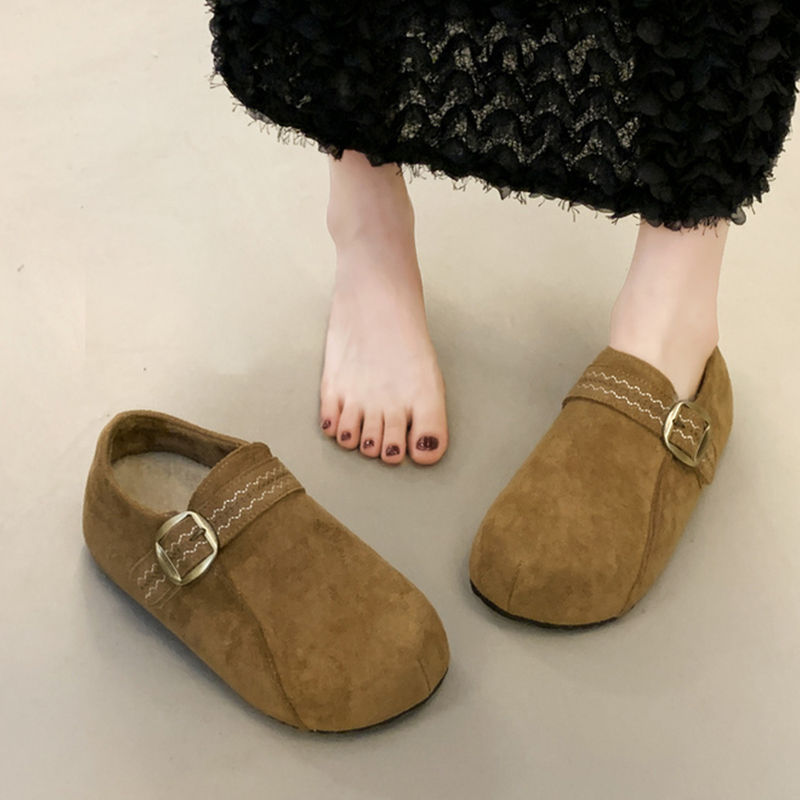 加绒复古百搭小个子一脚蹬全包棉鞋女款2025新款冬季内增高勃肯鞋