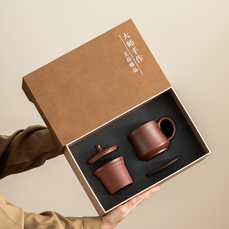 紫砂办公杯三件套 | 大容量泡茶杯 × 原矿朱泥茶杯