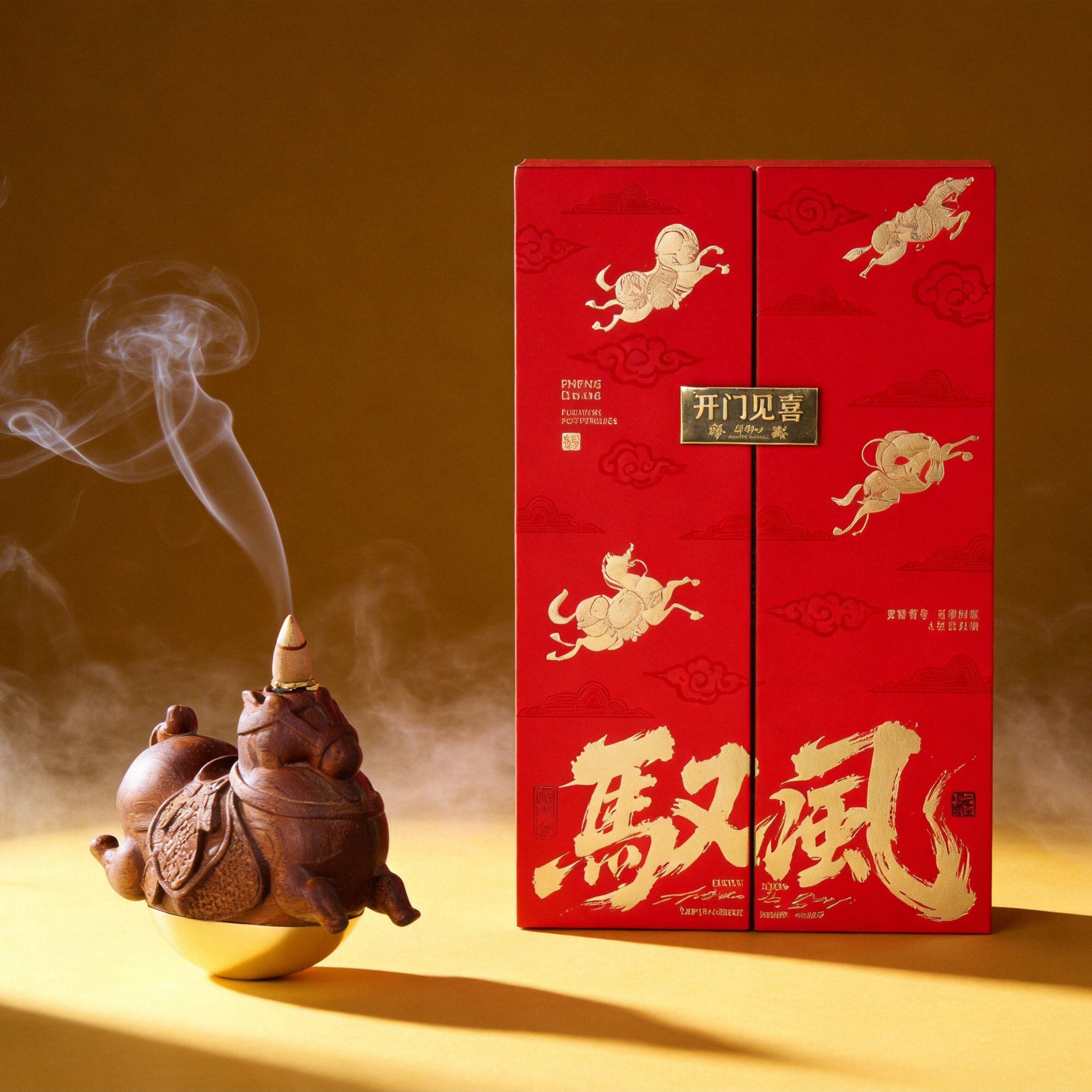 驭风  | 马年创意商务礼盒「黄铜木马香座+非遗茶叶」