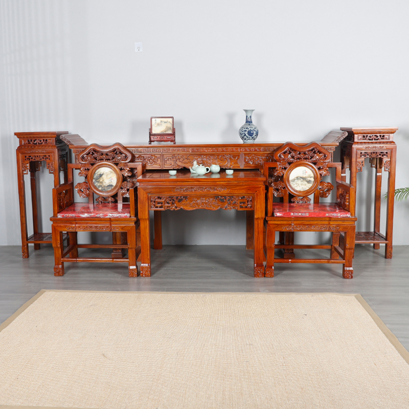 实木中堂六件套农村堂屋中式条案客厅榆木仿古家具八仙桌供桌组合