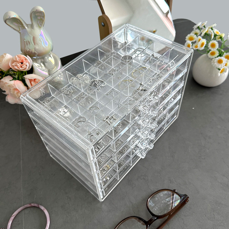 透明耳钉美甲饰品收纳盒防尘珠宝首饰盒分类整理盒五层120格钻盒