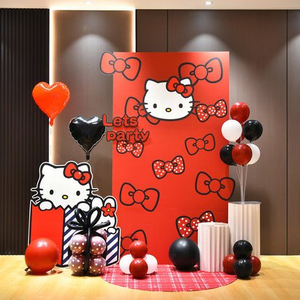 hellokitty凯蒂猫主题宝宝宴气球女孩生日周岁kt板场景装饰布置