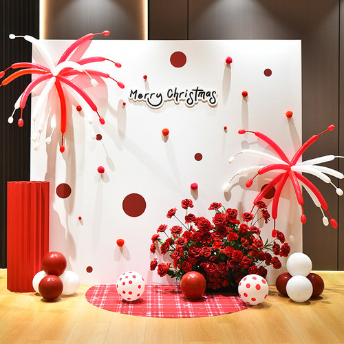 韩系简约圣诞节氛围装饰场景布置气球商场店铺签到打卡墙背景kt板