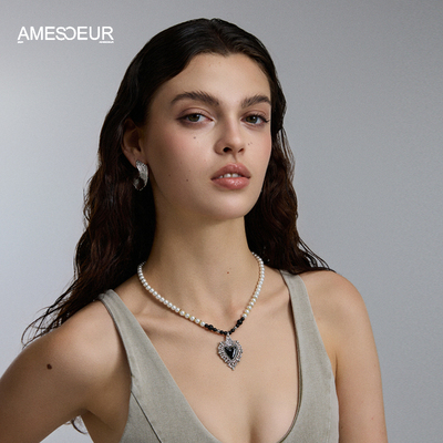 Amesoeur坠落星辰系列 爱心吊坠琉璃珍珠项链女小众设计轻奢高级