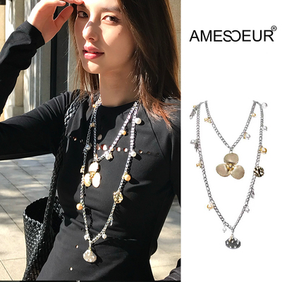 AMESOEUR海洋共生系列原创设计叠戴花朵项链女小众高级感链