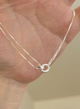 S925纯银锁骨链项链吊坠双层