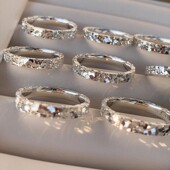 足银S999碎冰冰闭口戒指女轻奢高级感爆闪纯银指环情侣对戒尾戒