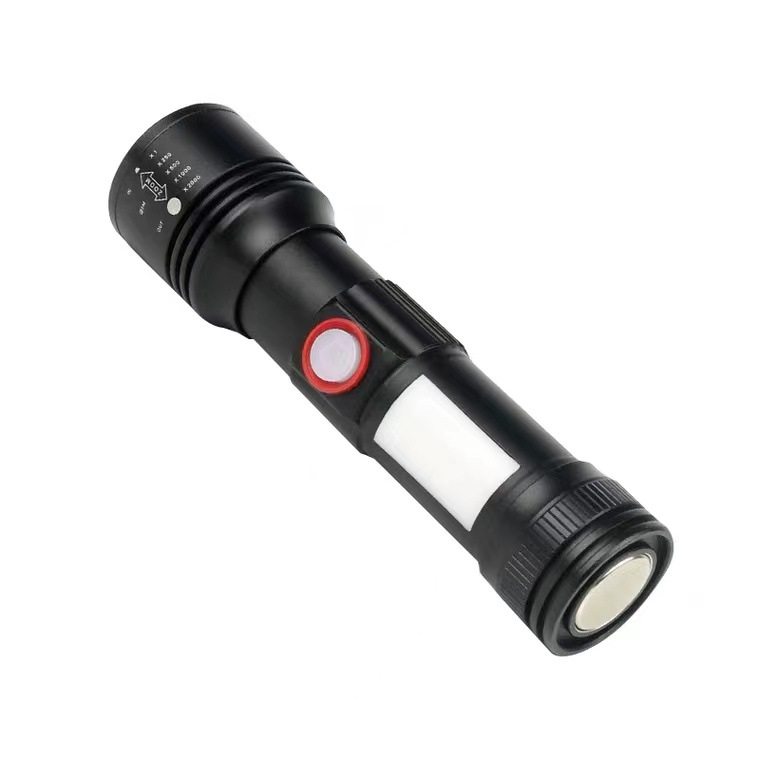 强光手电 USB充电可换电池带磁铁侧灯户外照明伸缩变焦迷你手电筒