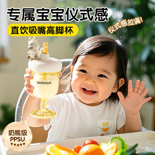 儿童高脚杯牛奶杯直饮学饮杯喝奶宝宝喝水家用喝果汁酒杯式奶瓶杯