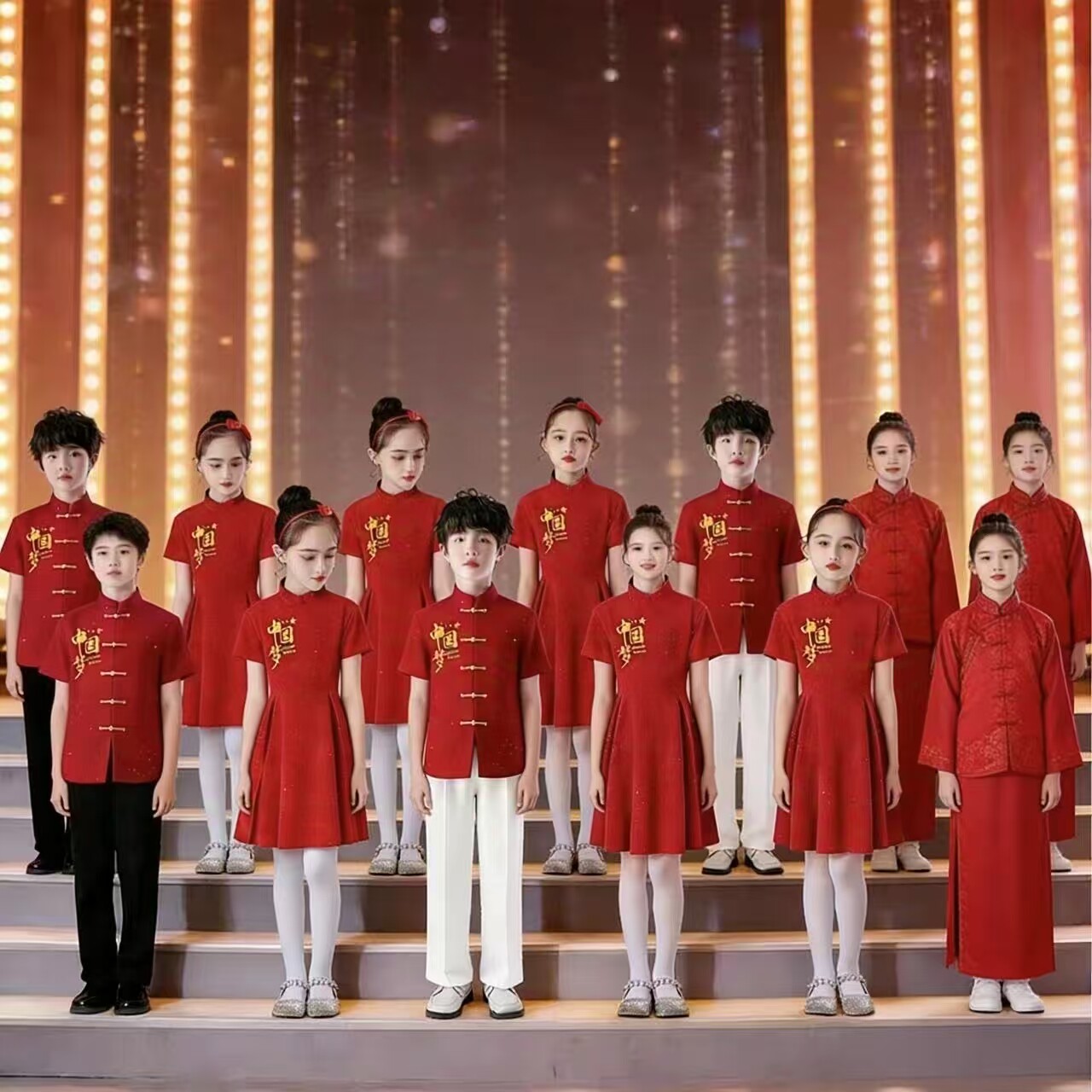 儿童大合唱演出服小学生爱国红歌表演服装元旦男女童诗歌朗诵礼服