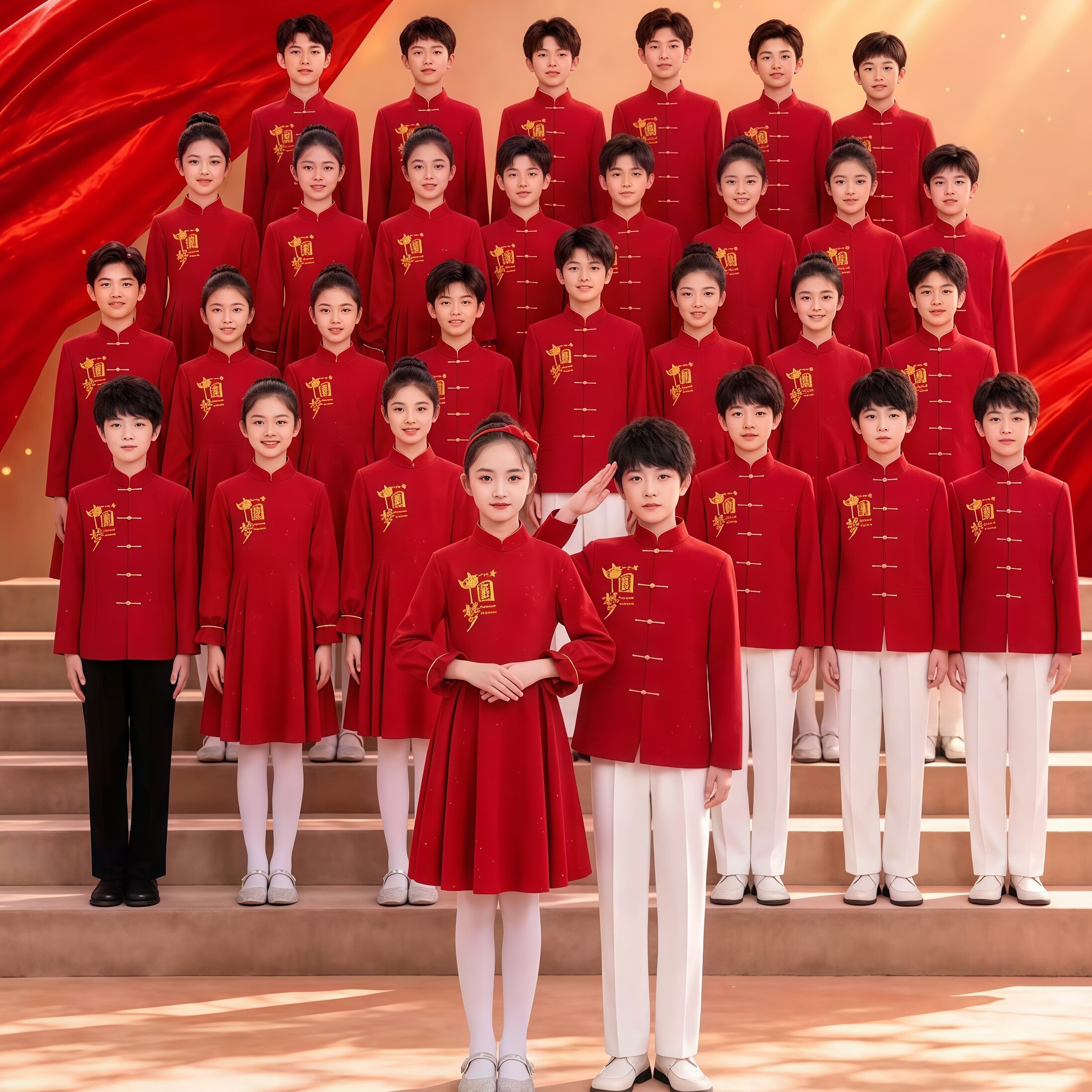 六一儿童合唱服中国风红歌朗诵爱国演出服中学生大合唱比赛表演服