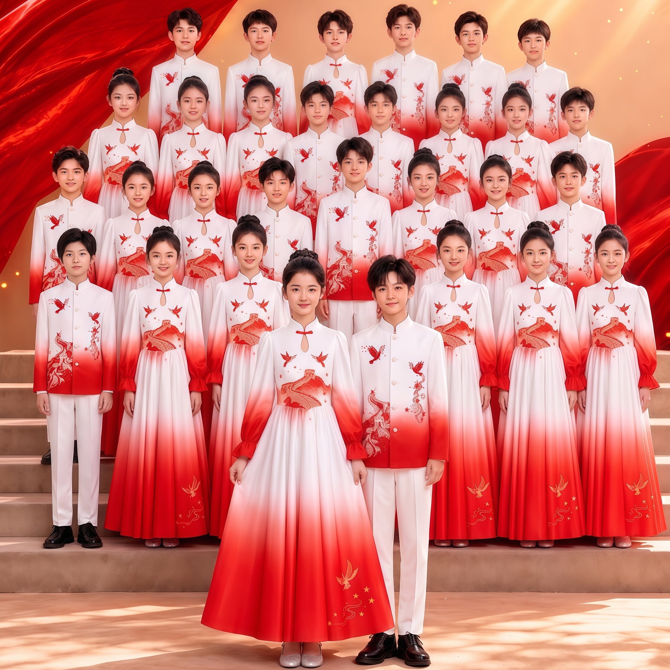 儿童合唱红色爱国朗诵演出服中国风初中小学生女童演讲比赛表演服图片