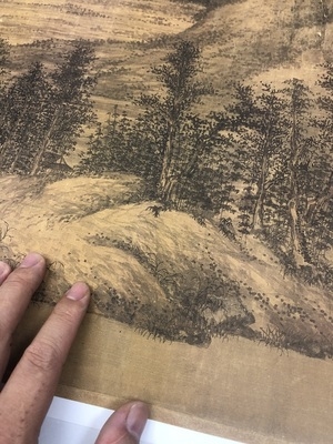 五代董源夏景山口待渡图仿古名家i意境山水画长卷绢布