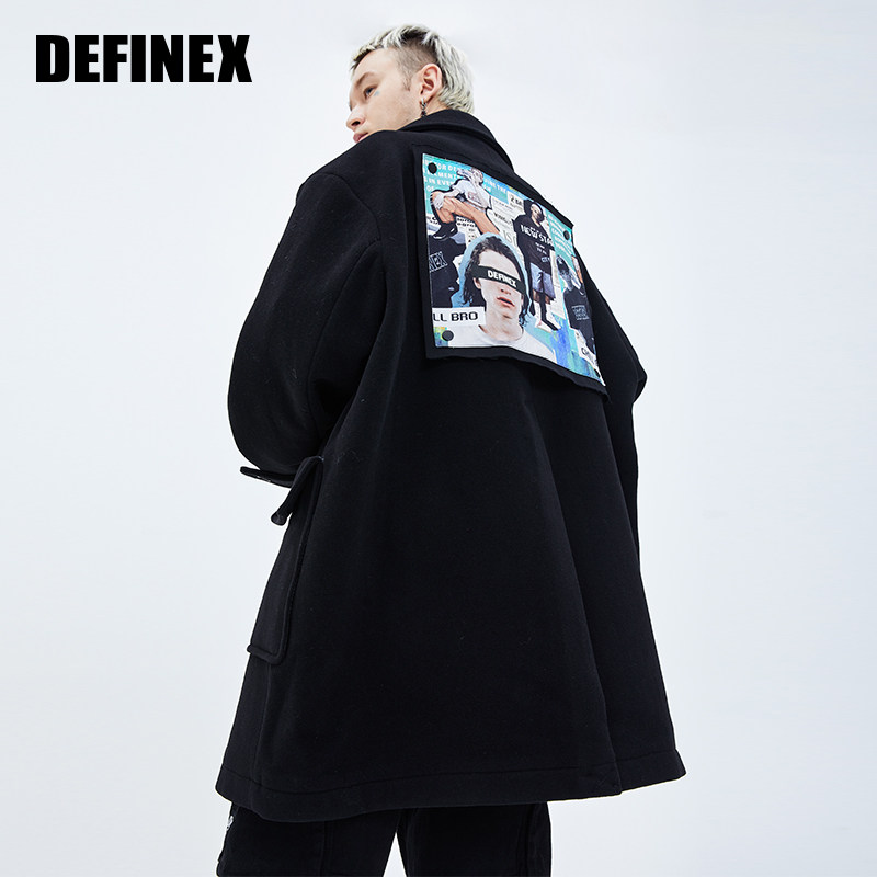 DEFINEX潮牌冬潮男大口袋翻领印花刺绣毛呢大衣X2111C2F04