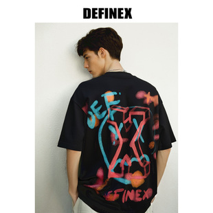 潮流街头涂鸦字母黑白男女中性短袖 DEFINEX25春季 T恤 商场同款