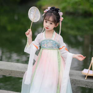 儿童汉服女童夏季古装超仙襦裙中国风舞蹈春秋唐装古风公主连衣裙