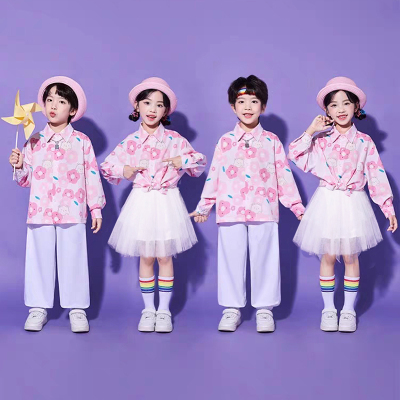 儿童演出服啦啦队小学生运动会幼儿园合唱服港风花衬衫国庆表演服