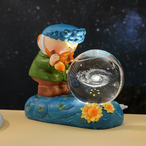 梵高星空水晶球可发光摆件