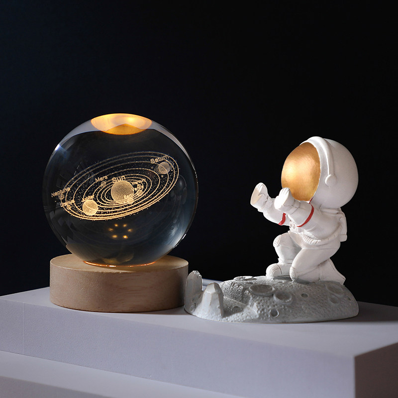 发光水晶球宇航员手机支架摆件创意桌面装饰品送男女朋友生日礼物