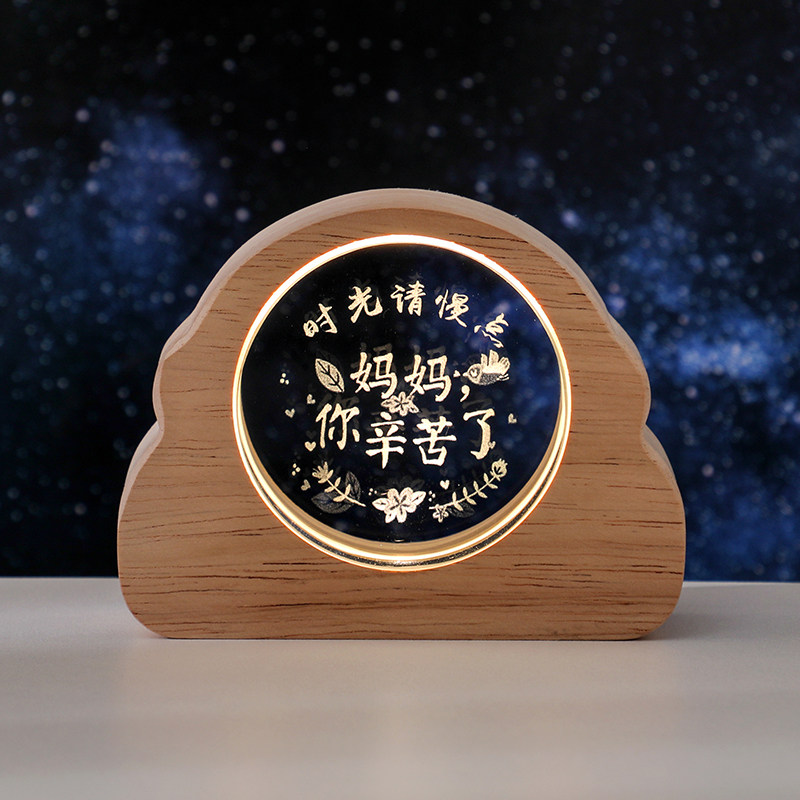 木框水晶小摆件发光装饰品
